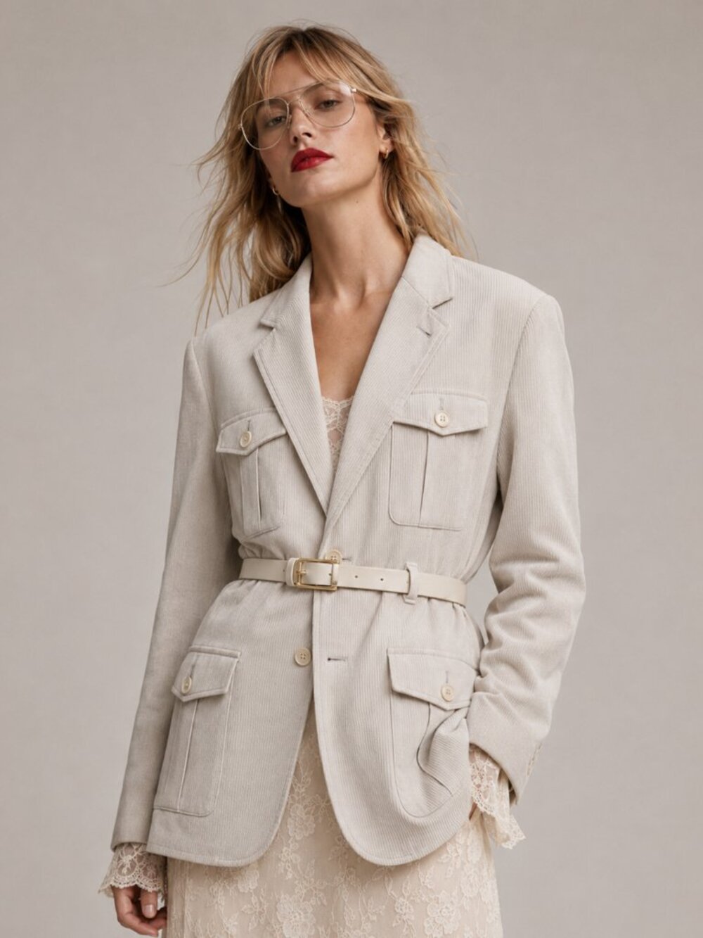Corduroy Safari Chic Cream Cotton Blend Blazer Ivy League Preppy Unisex